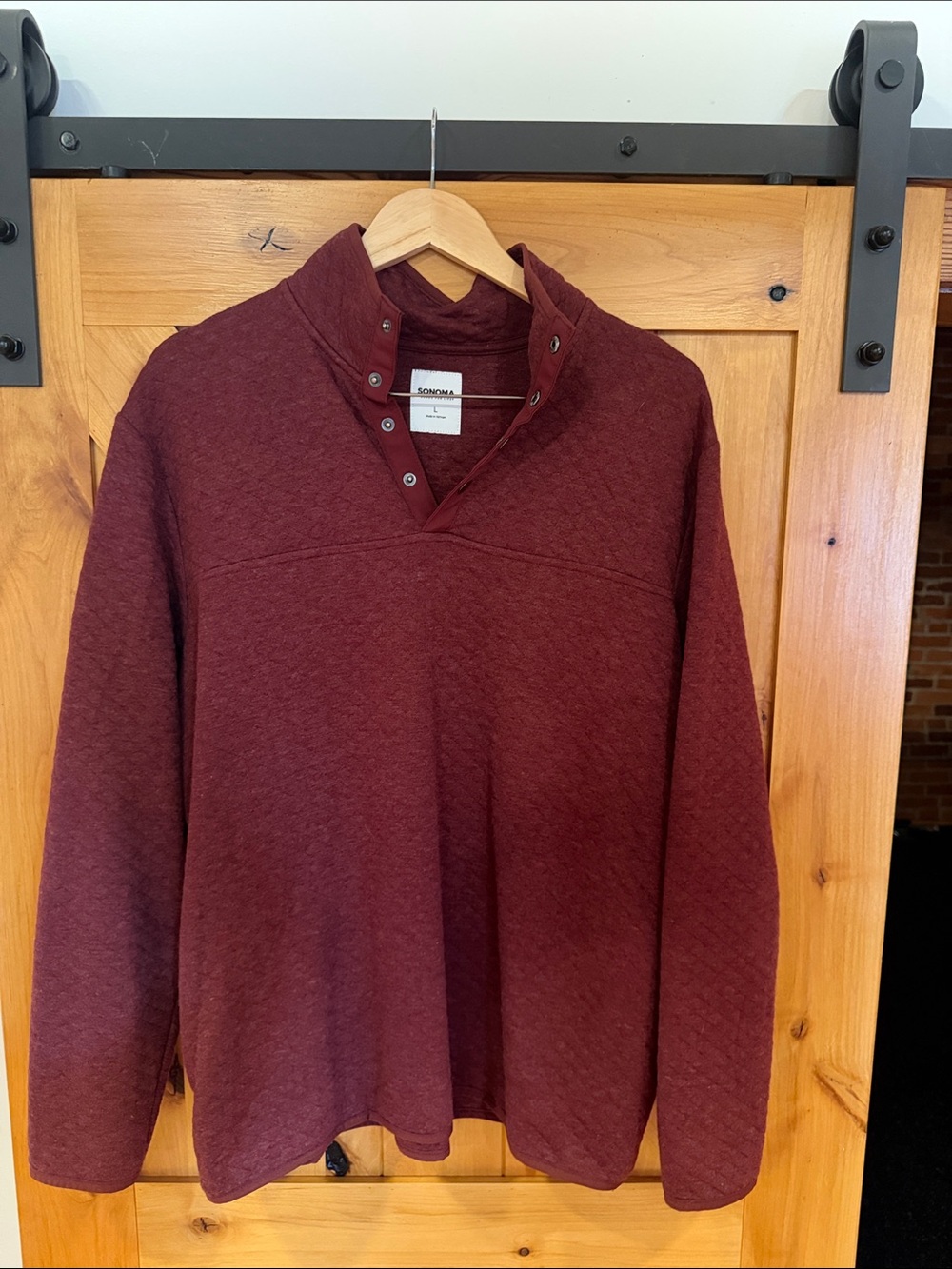 Sonoma Men's Burgundy Quilted Snap-Front Mock Neck Zip Sweater